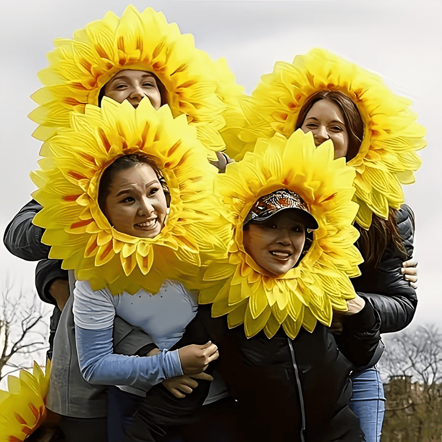 3pcs/Set Sunflower Headpiece For Performance At Sports Event Opening Ceremonies, Comes With A Yellow Sunflower Mask. Realistic Sunflower Headband For Party Costumes And Quirky Decorations