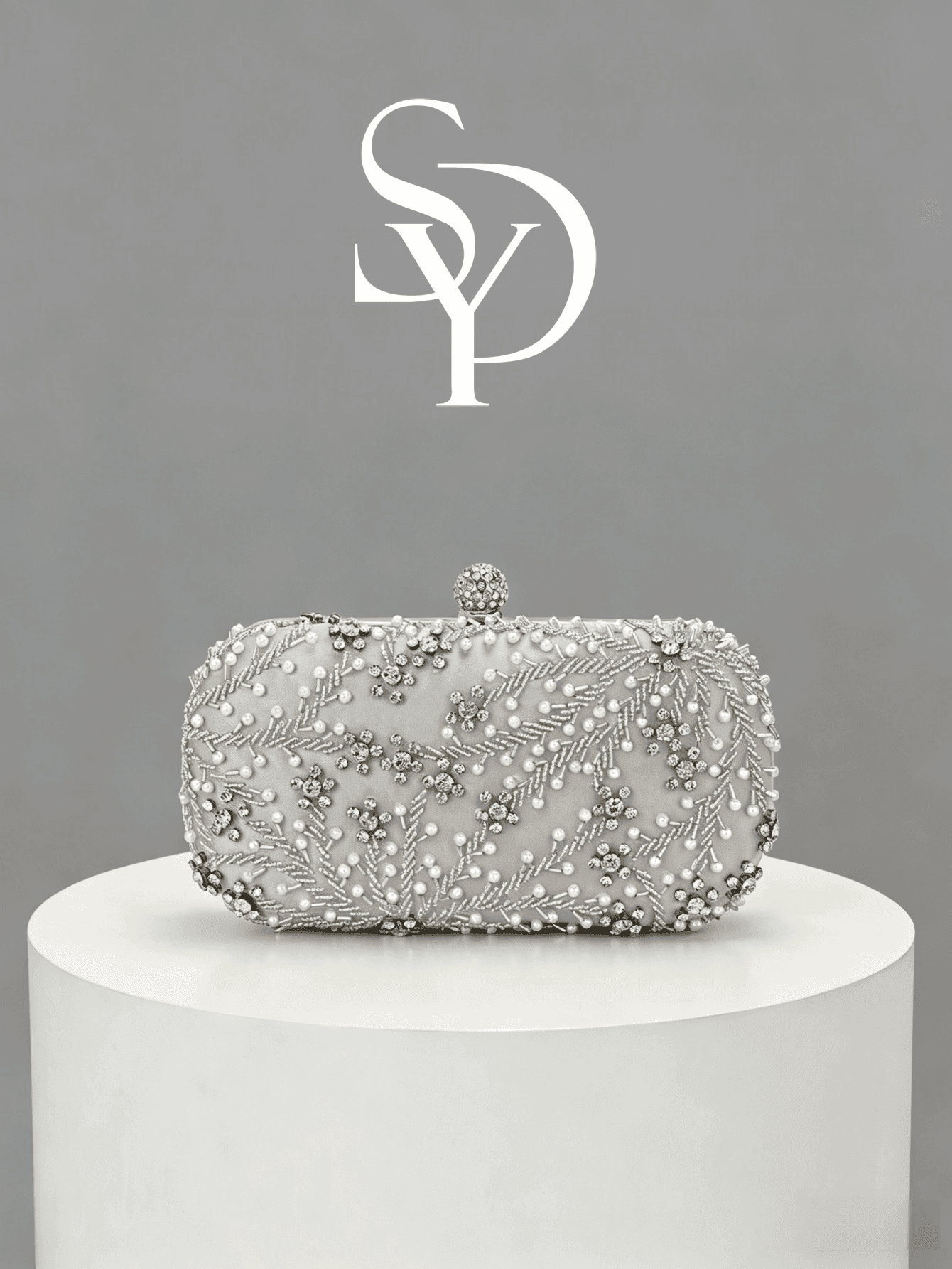Elegant Pearl & Rhinestone Embellished Evening Clutch Bag, Luxury Handmade Beaded Wedding Party Dinner Purse For Women