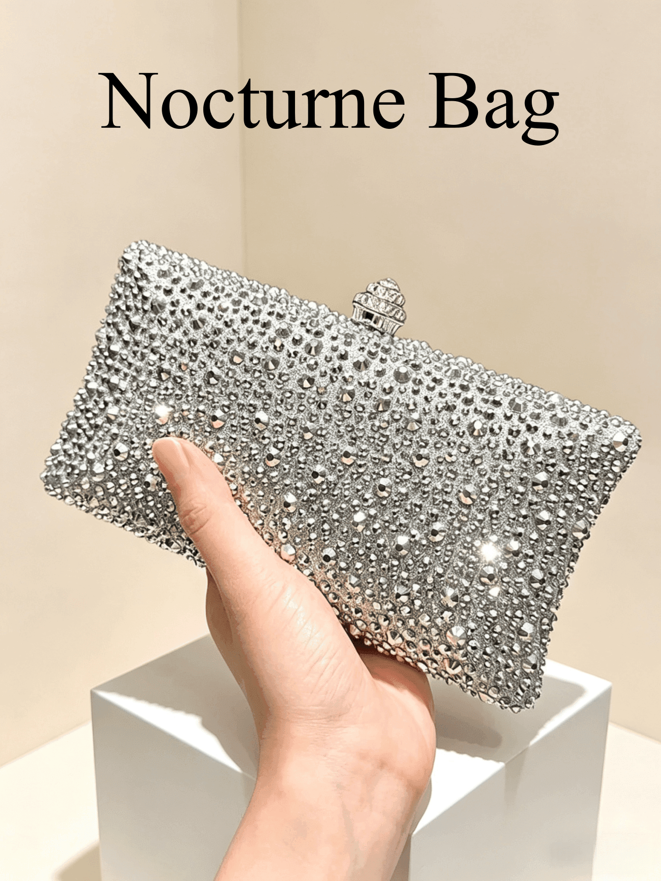 1pc Silver Glitter Double-Sided Rhinestone Decor Clutch Bag, Metal Chain Strap Fashion Elegant Evening Bag, Classic Formal Party Wedding Prom Clutch Purse, Suitable For Women