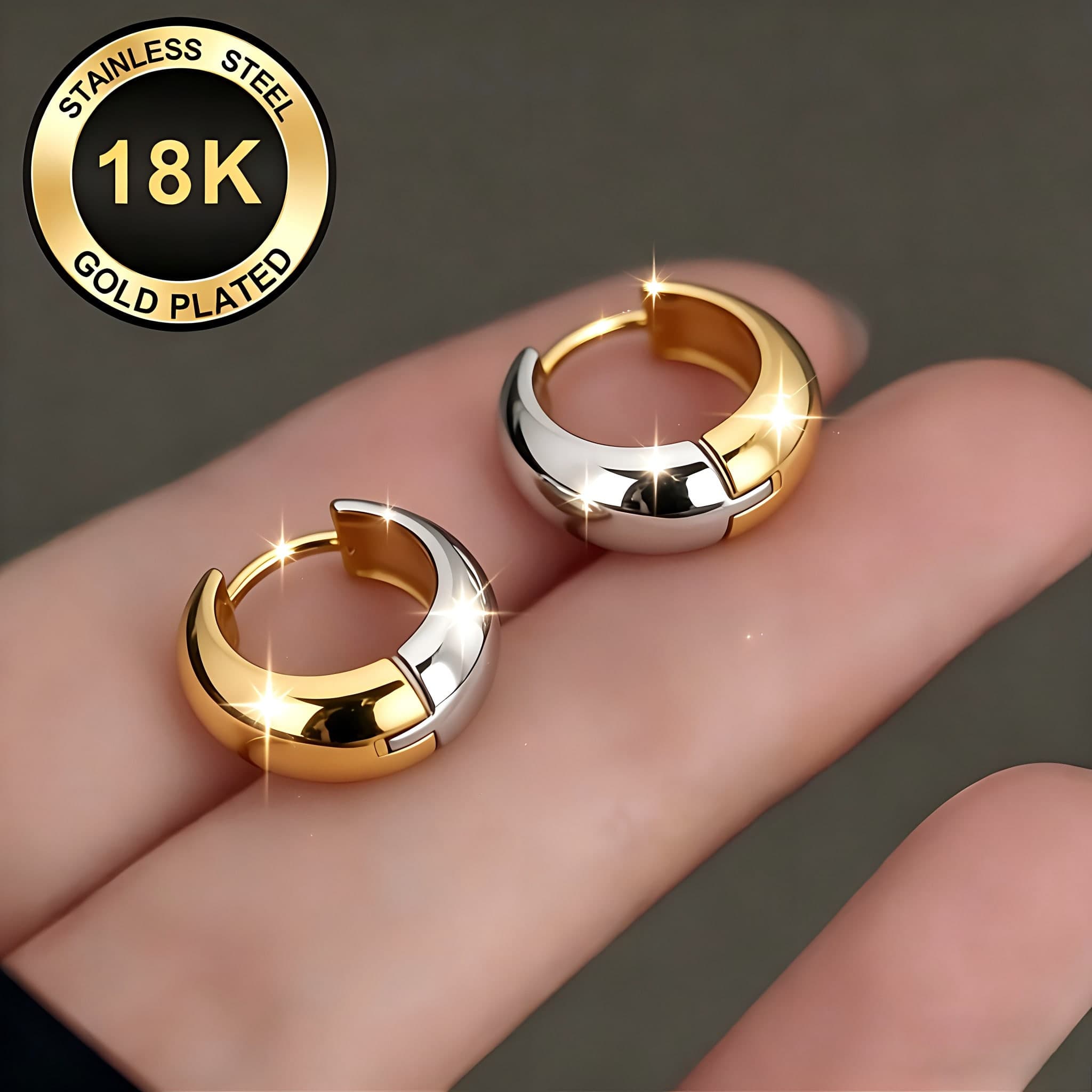 1 Pair 18K Gold Plated Stainless Steel Women's Hoop Earrings, 83.48g Hypoallergenic Earring Hooks, Elegant Dual-Tone Designer Minimalist Classic Jewelry Earrings, Suitable For Daily Wear, Holidays, Vacations Or Parties, Holiday Gifts, Party Earrings, Charming Design, Earrings, Hypoallergenic Earrings, Durable 18K, Women's Jewelry, Fashion Earrings, Jewelry Enthusiasts, Fashion Lovers