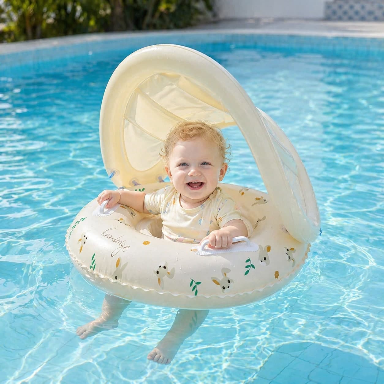 Baby Swimming Ring With Detachable Sunshade Infant Swimming Ring With Seat And Handles Children Beach Toys, Essential For Summer