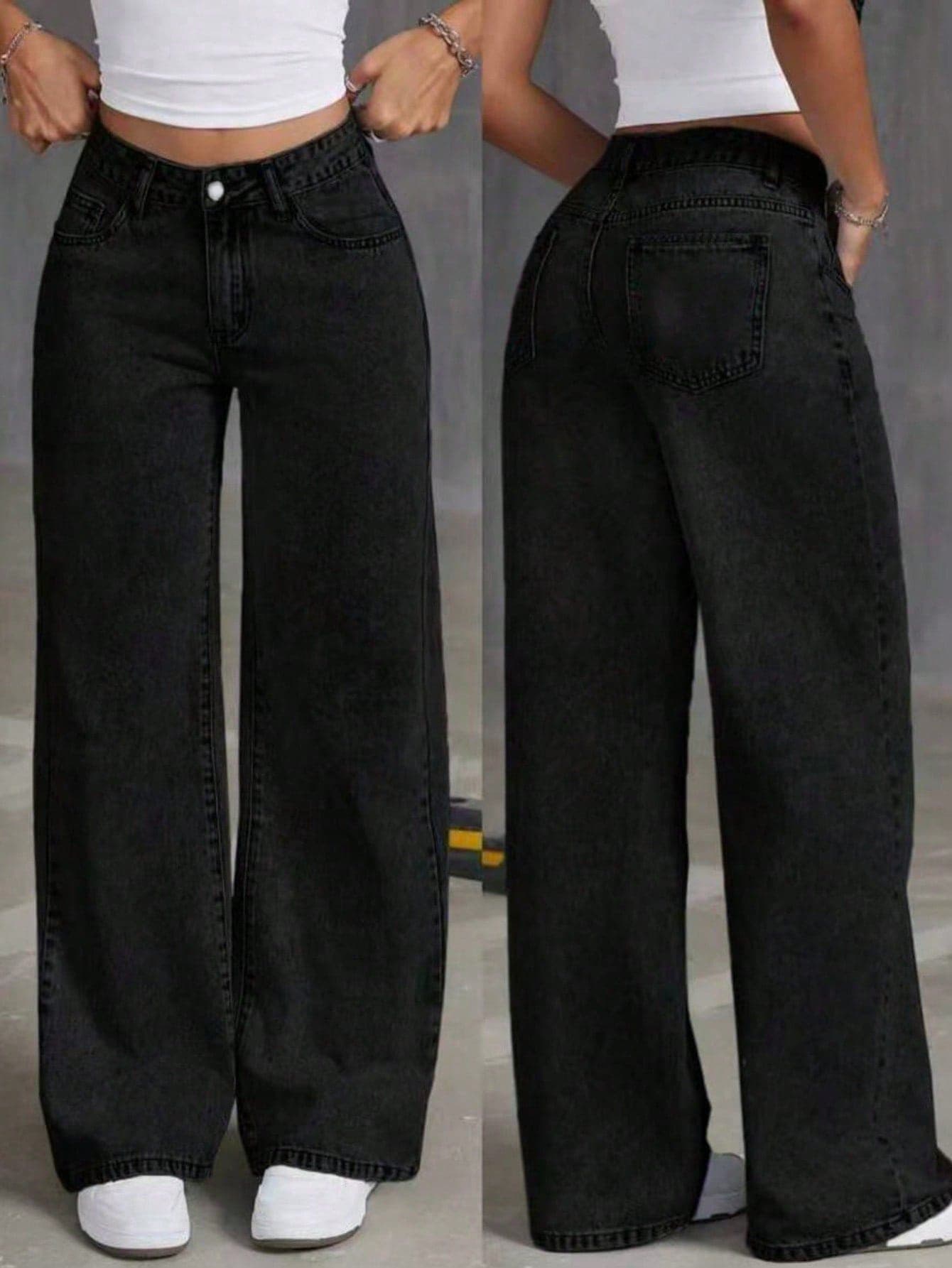 Women's Straight Loose Casual Versatile Jeans With Pockets Black