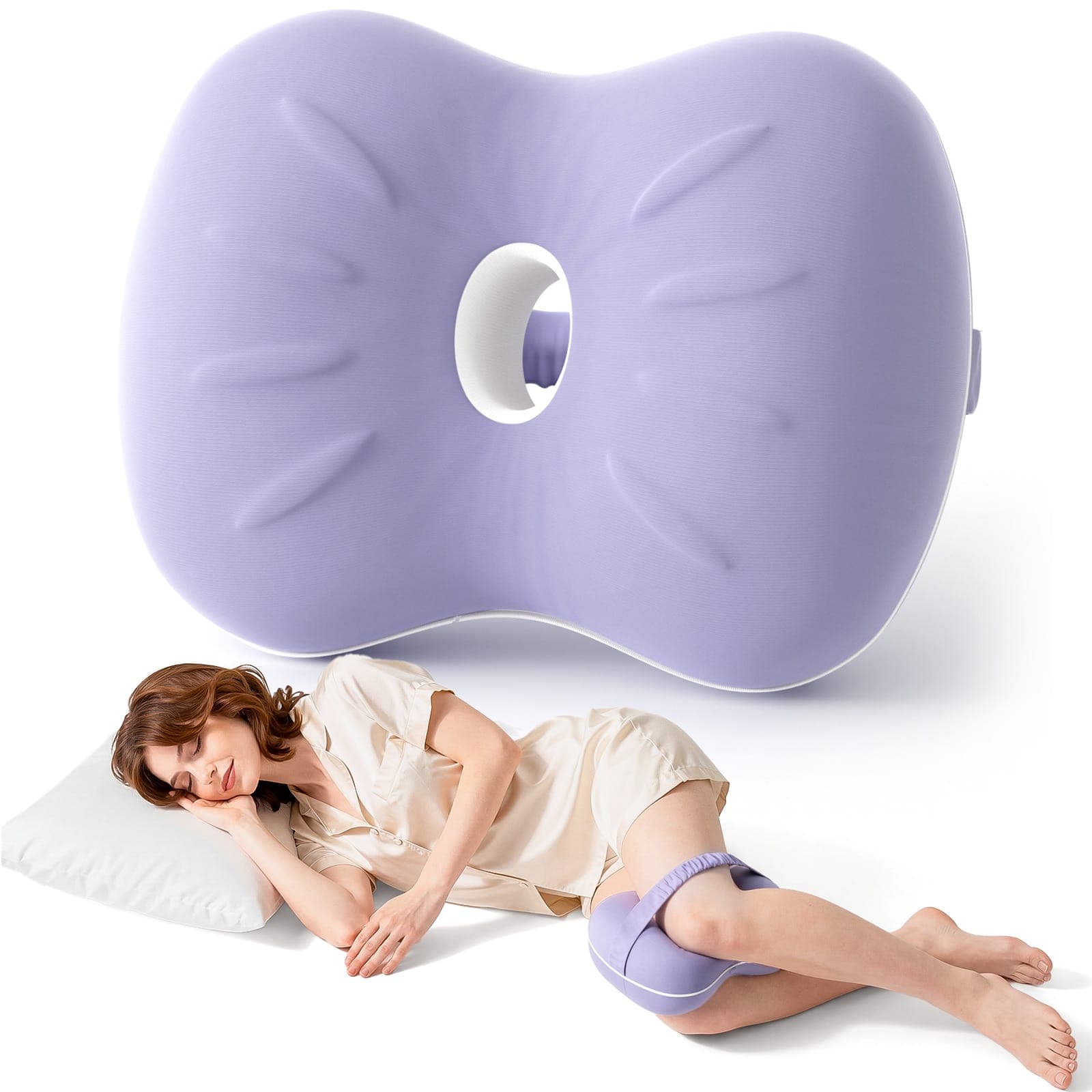 1pc Memory Foam Leg Pillow For Side Sleepers, Ergonomic Contoured Knee Pillow With Elastic Strap To Prevent Slipping, Cooling Breathable Removable Washable Cover, Multiple Colors For Sleeping Home Decor Gift