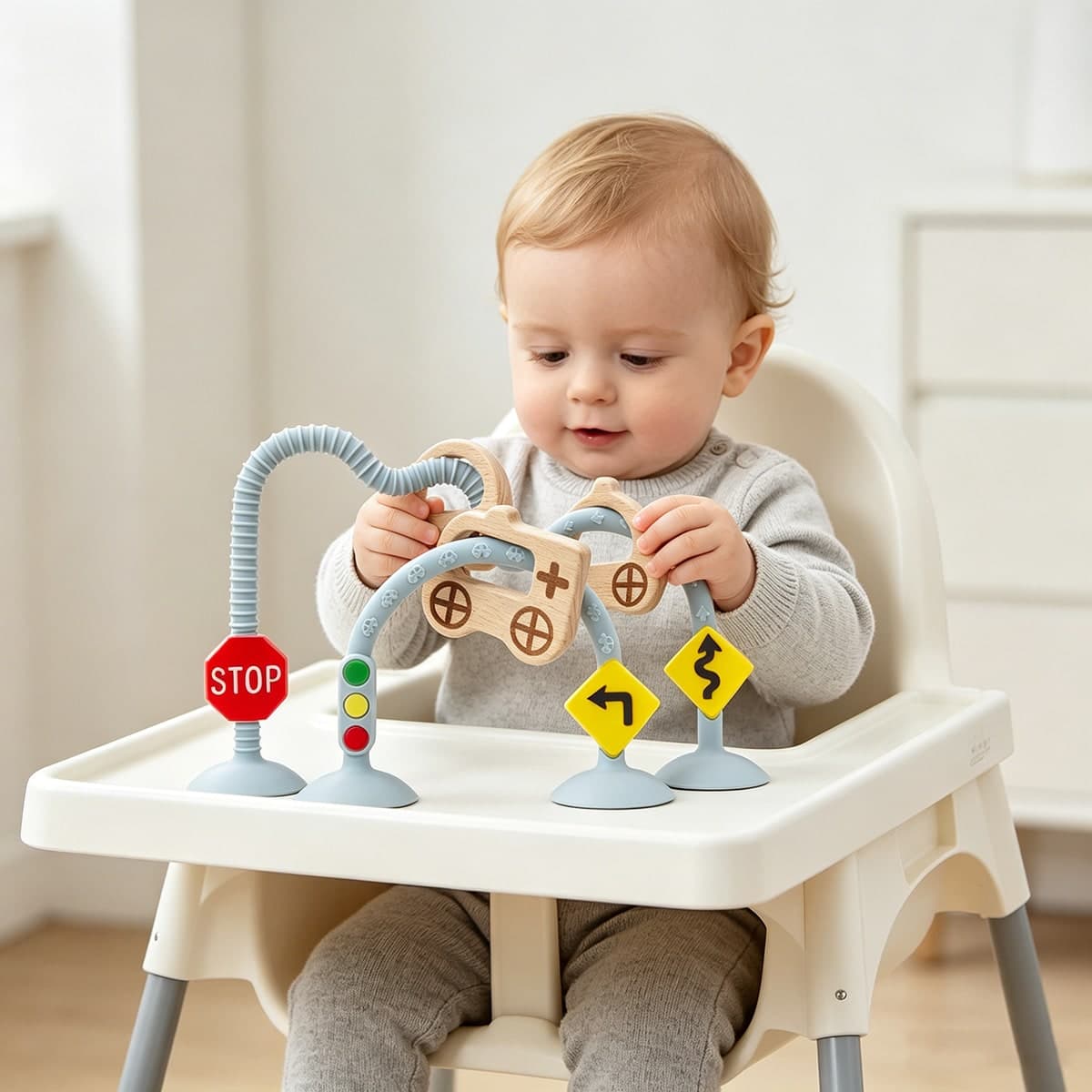 Silicone Baby Early Education Push And Pull Toy, Small Car Traffic Cognition Toy, High Chair Suction Cup Toy, Educational Toy, Christmas Halloween Thanksgiving Gift