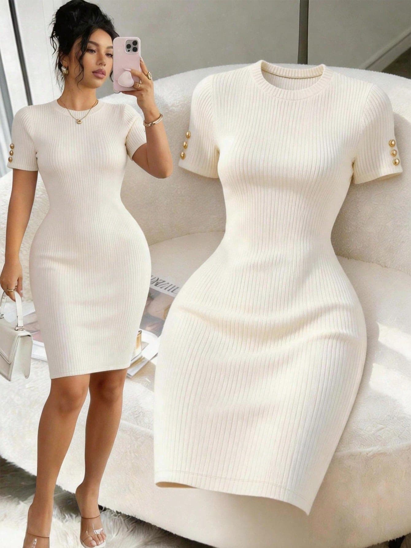 Women's Elegant Solid Color Metal Button Mini Skirt, Suitable For Evening Party, Date, Daily Wear, Holiday, School And Vacation White Summer