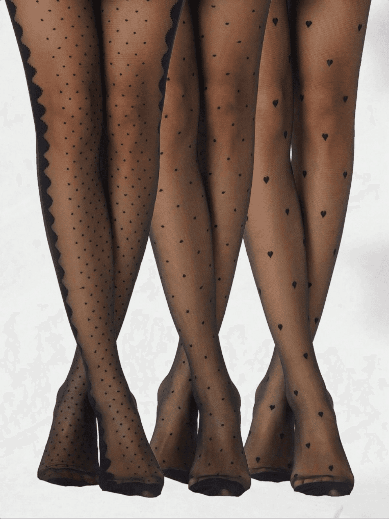 3 Pairs Women's Black Heart & Polka Dot Tights, Anti-Snag Durable High Elasticity For Lolita JK Daily Casual Wear