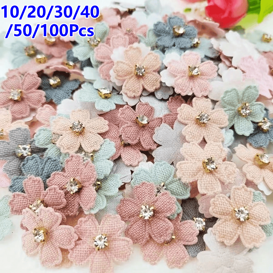 20/30/40/50/100Pcs Random Color Shiny Rhinestone Flower Appliques, Suitable For DIY Clothing, Hats, Hair Accessories And Handicrafts