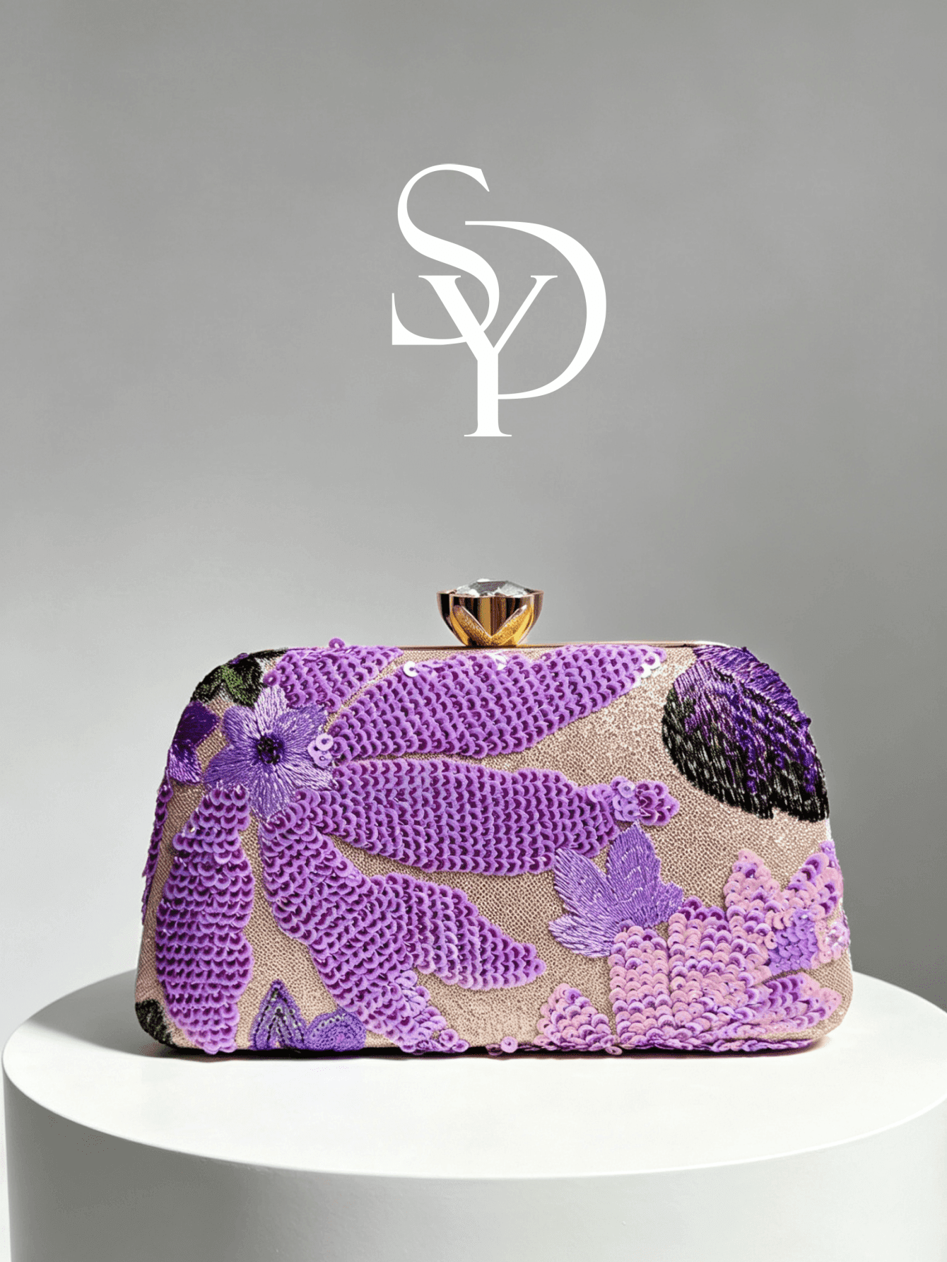 1pc Elegant Floral Embroidered Clutch, Women's Elegant Leaf-Shaped Metal Evening Bag, Suitable For Parties And Weddings