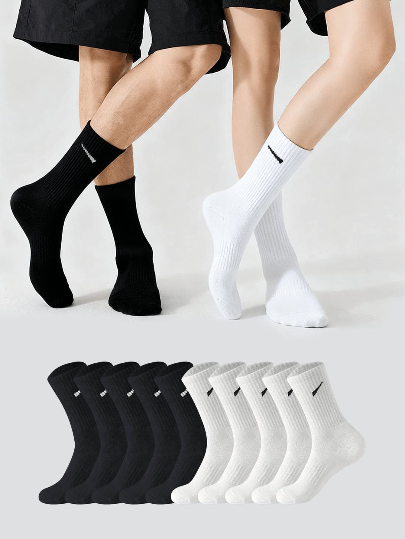 10 Pairs Men's Sports Socks Simple Black & White Striped Print, Comfortable Sports Socks Suitable For Sports, Casual, Students, Outdoor, Party, Gothic, Y2K, School Uniform, Moisture-Wicking And Soft, Suitable For All Occasions Year-Round Running Socks Mid-Calf Non-Slip Design Odor-Resistant Basketball Socks (1/3/5/10 Pairs)