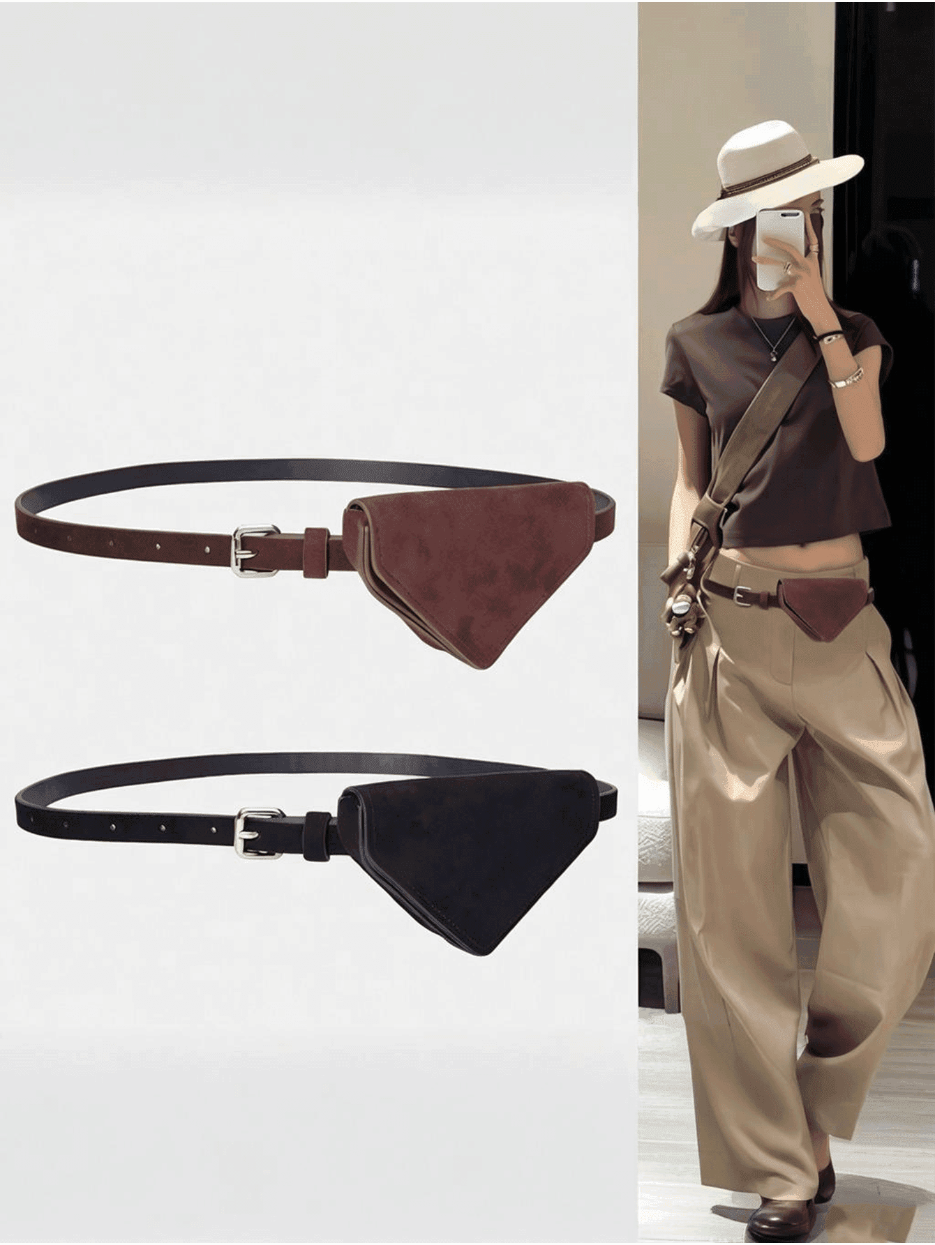 1pc Fashion Casual Waist Bag, Fashion Women's 2-In-1 Waist Bag With Decorative Belt And Mini Storage Pouch Wallet Card Holder, Suitable For Daily Shopping, Outdoor Travel, Mother's Day Father's Day Gift