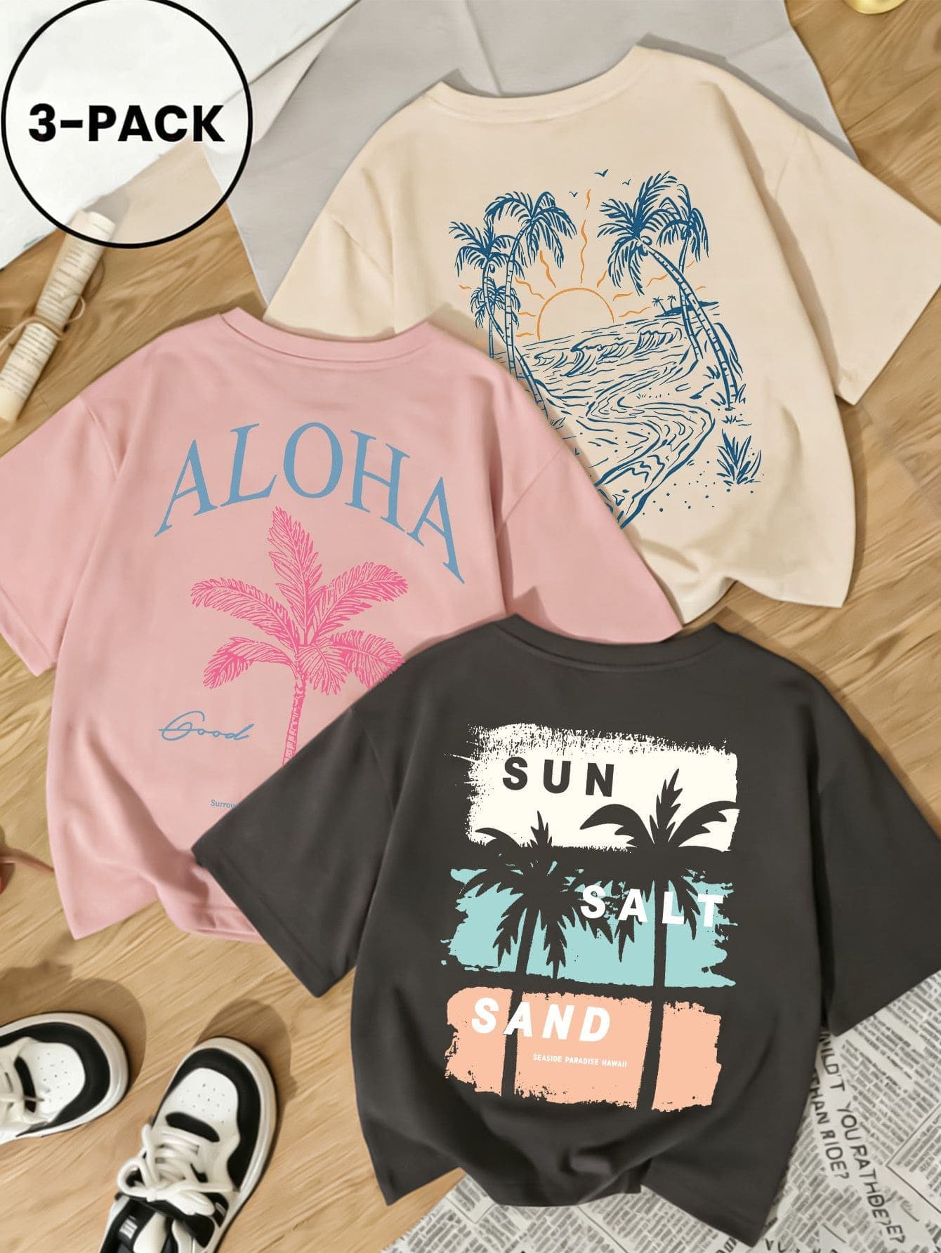 3pcs/Set Plus Size Women's Summer New Fashion Letter Print Loose Casual T-Shirts, Versatile Daily Casual Wear Vacation