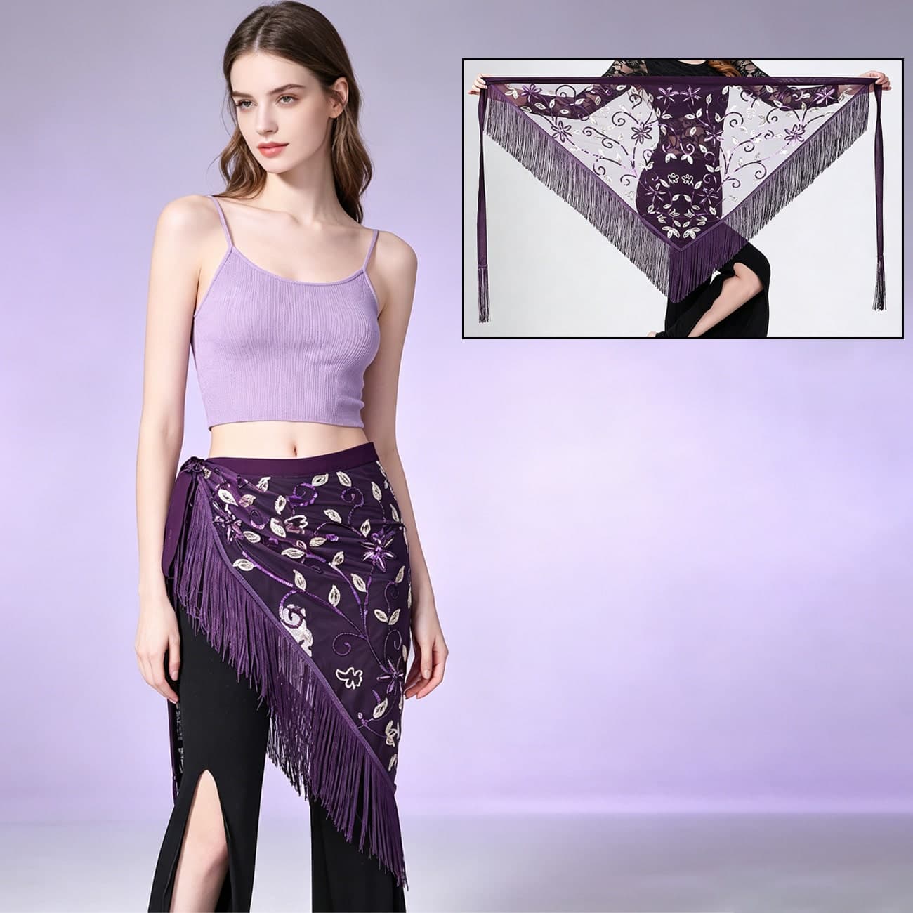 1pc Belly Dance Latin Dance Tassel Triangle Scarf Dance Sequin Hip Scarf Performance Sequin Triangle Scarf Waist Scarf, Parties,Nightclubs