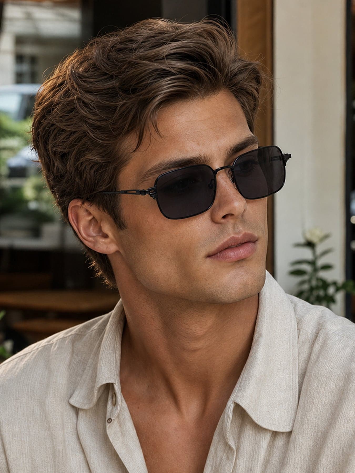 1 Pair European And American Style Men's Square Fashion Glasses, Fashionable UV Protection Fishing Glasses, Driving Fashion Glasses, Metal Frame