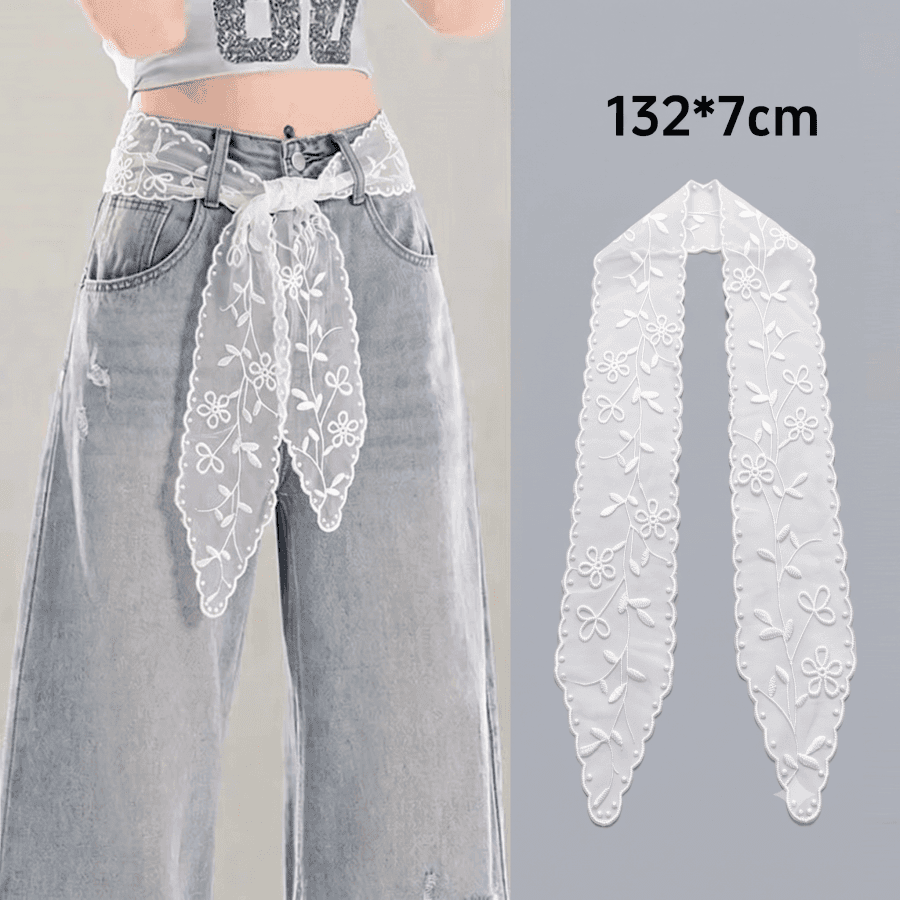 Floral Hollow Lace Long Decorative Strap, Luxury Embroidery Lace Design, Multi-Purpose Versatile Waist Belt, Headscarf, Neck Scarf, Women's Fashion Accessory School