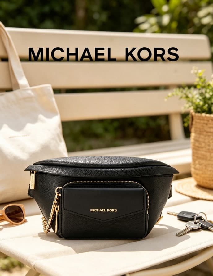 Michael Kors Maisie Large Litchi Grain Leather 2-In-1 Crossbody Waist Bag For Women, Fashionable Multi-Pocket Belt Bag, Suitable For Travel, Sports, Hiking And Cycling