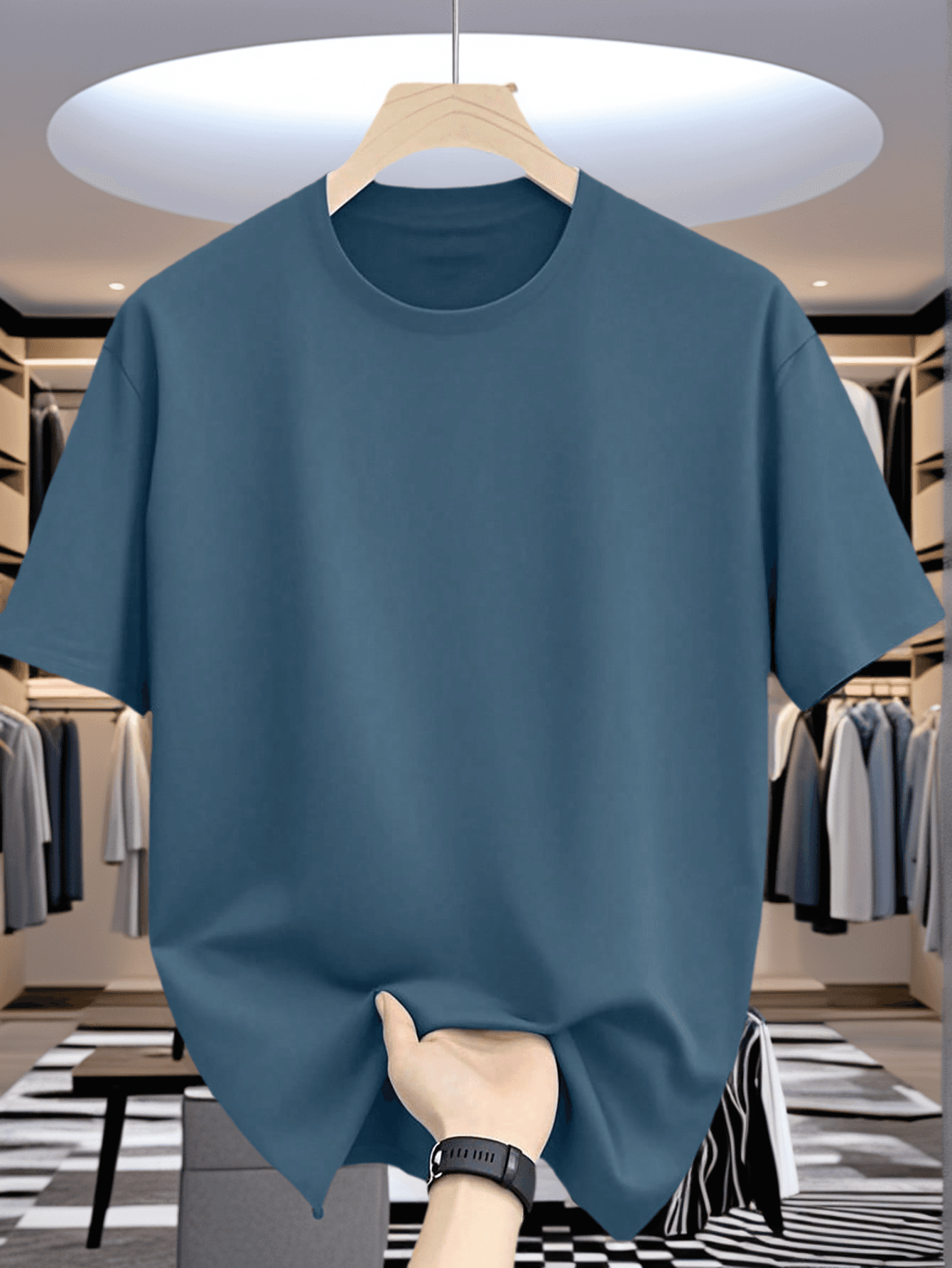 Boys Casual Printed Grey Blue Round Neck Short Sleeve T-Shirt, Summer Tops For Teens & Students